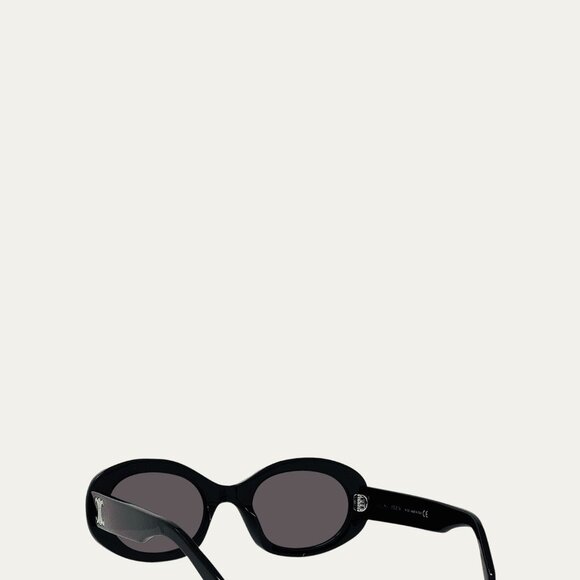 Celine Triomphe Logo Oval Acetate Sunglasses in Black - Picture 4 of 9